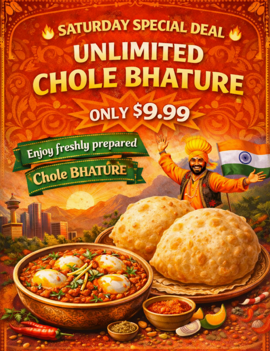 Unlimited Chole Bhature Saturday Special at Twist of TAJ Calgary NW