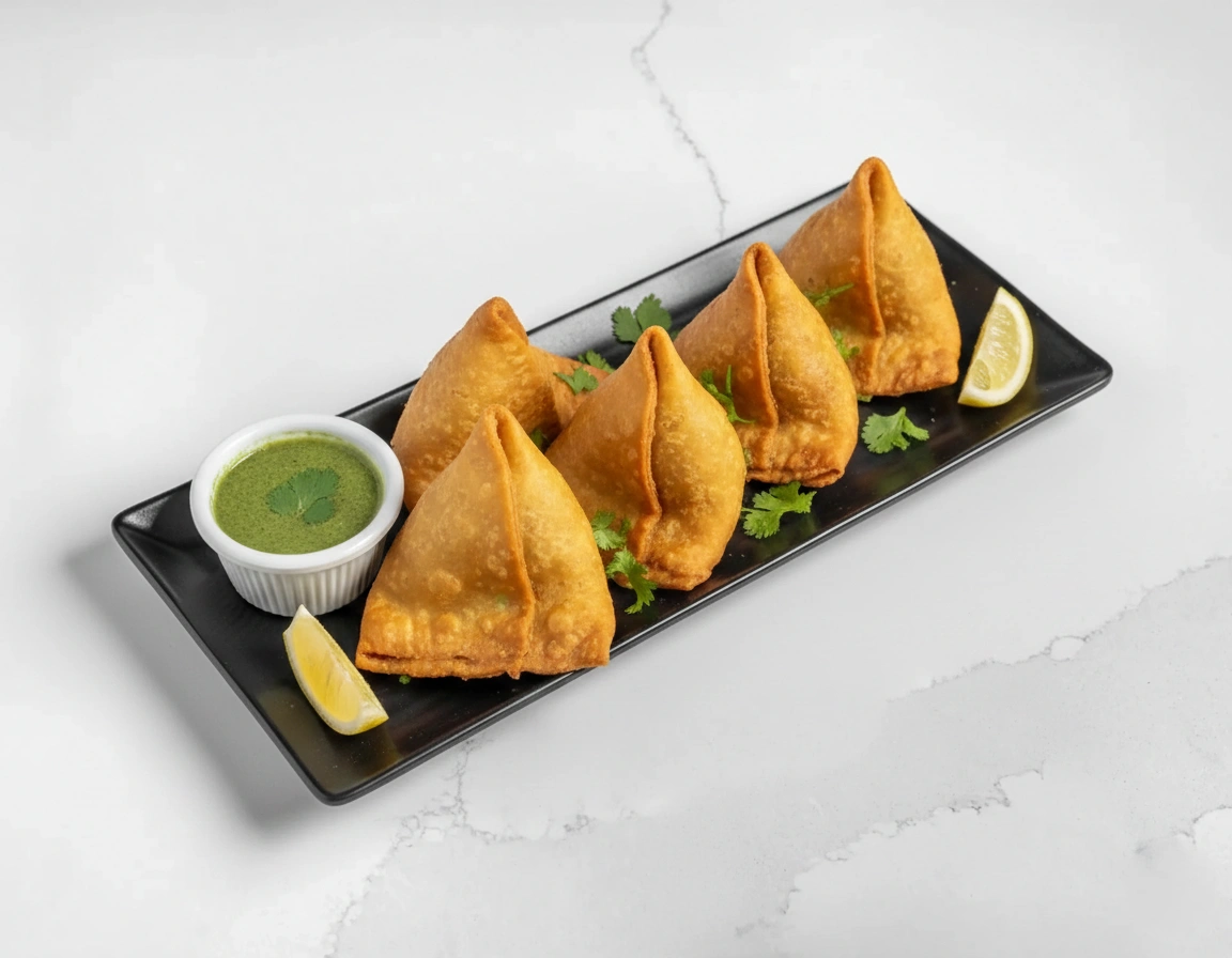 Fresh Samosa with authentic curries at Twist of TAJ Nolan Hill
